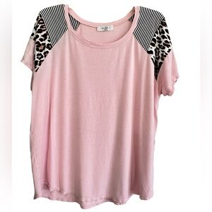 Moa Moa Pink Top with Leopard and Stripe Accents